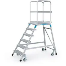 Fahrbare Plattformtreppe Zarges mit Gitterroststufen, einseitig, 6 Stufen, 1440 mm