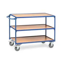 Leichter Tischwagen 300 kg mit 3 hölzernen Etagen und horizontalem Schiebegriff 1000x600
