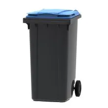 Abfallbehälter, mobiler Rollcontainer 240 Liter grau blau