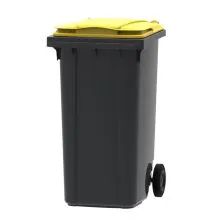 Abfallbehälter, mobiler Rollcontainer 240 Liter grau gelb
