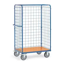 Paketwagen, Transportwagen 1000x700x1800 mm (LxBxH) 600 kg mit 3 Drahtgitterwänden