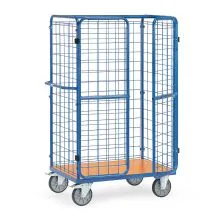 Paketwagen, Transportwagen 1200x800x1800 mm (HxBxT) 600 kg mit 3 Drahtgitterwänden und Flügeltür