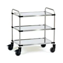 Edelstahl-Etagenwagen 150 kg mit 3 Etagen und Schiebegriff 800x500