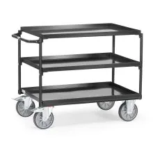 Stahl-Tischwagen 400 kg mit 3 Stahl-Etagen und horizontalem Schiebegriff 1000x700 anthrazit