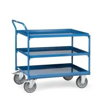 Stahl-Tischwagen 400 kg mit 3 Stahl-Etagen und aufrechtem Schiebegriff 1000x700