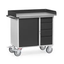 Werkstattwagen aus Stahlblech 400 kg mit 1 Schrank, 4 Schubladen und erhöhtem Rand 985x590 anthrazit