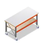 Mobile Werkbank, Arbeitstisch auf Rädern zweischichtig 1850x1000x940 mm (lxtxh) Rahmen vormontiert