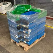 Voordeelpartij 31 gebruikte magazijnbakken 500x310x200 mm (lxbxh) groen blauw