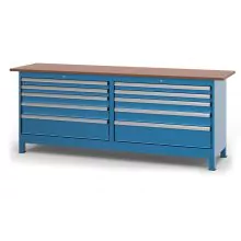 Werkbank mit 10 Schubladen 850x2200x600 mm (hxbxt) blau