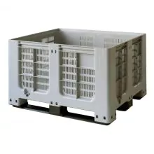Perforierte Palettebox im Blockpalettenformat 1200x1000x760 mm (lxbxh) auf 3 Kufen grau