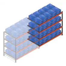 Fächerschrank AR 2000x2250x1200 mm (hxbxt) 4 Ebenen mit 40 Verteilungsbehältern Anbauregal