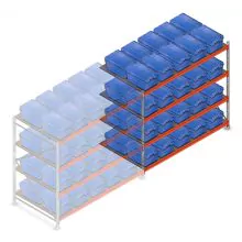 Fächerschrank AR 2000x2250x1200 mm (hxbxt) 4 Ebenen mit 40 Distributionslagerbehältern Anbauregal