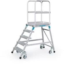Fahrbare Plattformtreppe Zarges Gitterstahl mit 5 Stufen 1200 mm