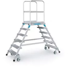 Fahrbare Plattformtreppe Zarges Aluminium doppelt 2x6 Stufen 1440 mm