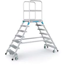 Fahrbare Plattformtreppe Zarges Aluminium doppelt 2x7 Stufen 1680 mm