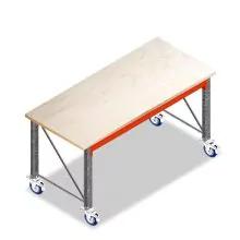 Mobile Werkbank, Arbeitstisch auf Rädern einlagig 2150x950x940 mm (lxtxh) Rahmen vormontiert