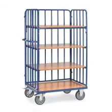 Etagenwagen, Transportwagen 1000x600x1800 mm (LxBxH) 600 kg mit 4 Etagen und 3 Wänden mit Stangen