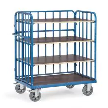 Etagenwagen, Schwerlastwagen 1200x800x1583 mm (lxbxh) 1200 kg mit 4 Etagen und 3 Wänden mit Streben