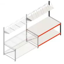 Verpackungstisch doppelstöckig mit Aufbau 1905x1000x2000 mm (bxtxh) Anbauregal