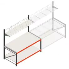 Verpackungstisch in doppelter Ausführung mit Aufbau 1965x1000x2000 mm (bxtxh) Anfangsregal