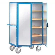 Schrankwagen 750 kg 1000x680 mit 5 Etagen, Aluminiumblech und Stangenverschluss