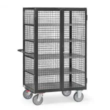 Schrankwagen 750 kg 1000x680 mit 5 Etagen, Drahtgitterwände, doppelte Flügeltür und Dreipunktverriegelung in Anthrazit