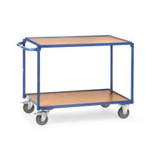 Leichter Tischwagen 300 kg mit 2 Holzetagen und horizontalem Schiebegriff 1000x600