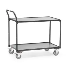 Leichter Tischwagen 300 kg mit 2 Holz-Etagen und aufstehendem Schiebegriff 1000x600 anthrazit