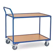 Leichter Tischwagen 300 kg mit 2 Holzetagen und aufrechtem Schiebegriff 1000x700