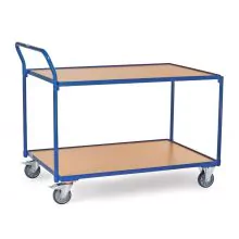 Leichter Tischwagen 300 kg mit 2 Holz-Etagen und aufrechtem Schiebegriff 1200x800