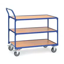 Leichter Tischwagen 300 kg mit 3 hölzernen Etagen und aufrechtem Schiebegriff 850x500