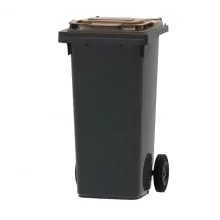 Abfallbehälter, mobiler Rollcontainer 120 Liter grau-braun