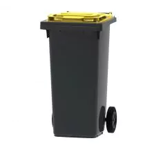 Abfallbehälter, mobiler Rollcontainer 120 Liter grau gelb