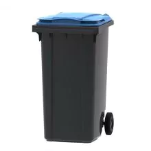Abfallbehälter, mobiler Rollcontainer 240 Liter grau blau