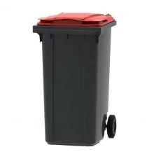 Abfallbehälter, mobiler Rollcontainer 240 Liter grau rot 