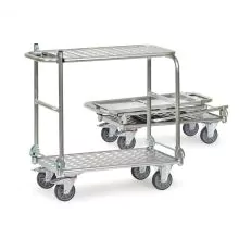 Zusammenklappbarer Aluminium-Tischwagen 200 kg mit 2 klappbaren Schiebegriffen und klappbarem Etagenboden 900x600