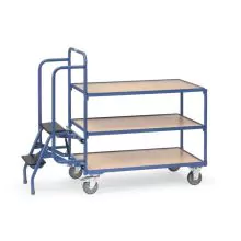 Kommissionierwagen mit 3 Ladeflächen und Leiter