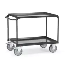 Stahl Tischwagen 400 kg mit 2 Stahlablagen und horizontalem Schiebegriff 850x500 anthrazit