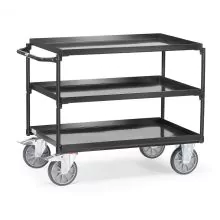Stahl-Tischwagen 400 kg mit 3 Stahlböden und horizontalem Schiebegriff 850x500 anthrazit