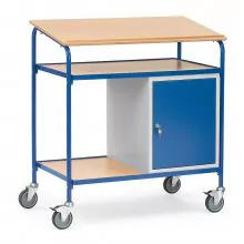 Rollcontainer, Pult 100 kg 1000x600 mit abschließbarem Schrank und Holzschreibplatte, Arbeitsplatte