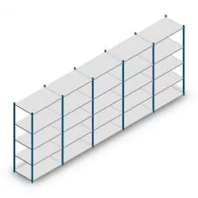 Vorteilsreihe Fachbodenregal Mittellast 2000x5000x600 mm (hxbxt) 5 Ebenen blau