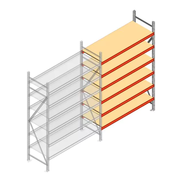Weitspannregal AR 2500x1850x600 mm (hxbxt) 6 Ebenen verzinkt Anbauregal mit vormontierten Rahmen
