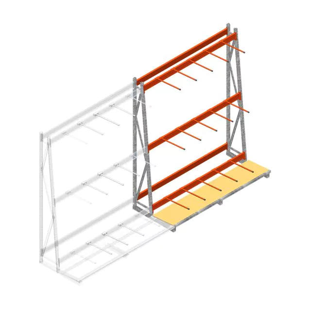 Regal für vertikale Lagerung AR einseitig 2500x1850x900 mm (hxbxt) 3 Ebenen Anbauregal