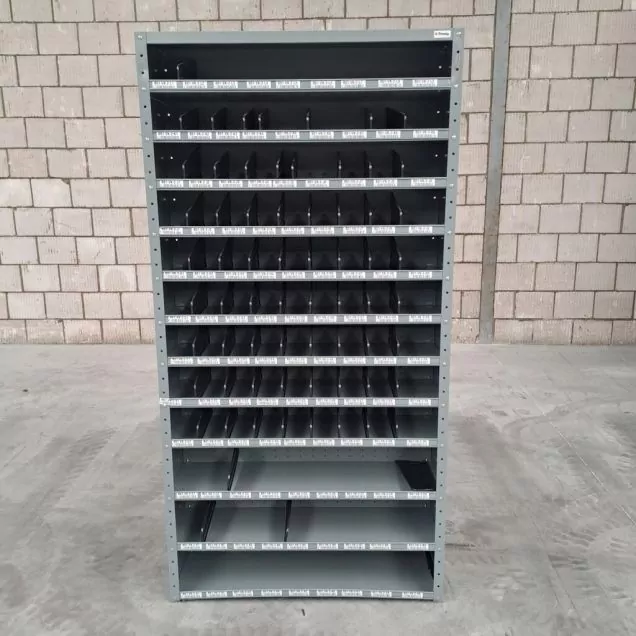 Gebruikte vakkenkast met schotten 1980x1000x300 mm (hxbxd) 12 niv grijs