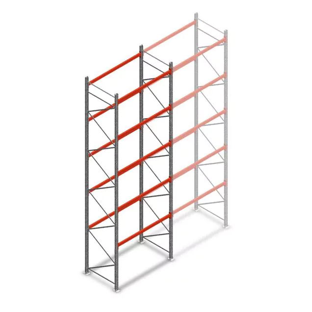 Palettenregal AR T2 6000x1850x1100mm (hxbxt) 5 Ebenen 2530kg/Ebene Anfangsregal mit vormontierten Rahmen