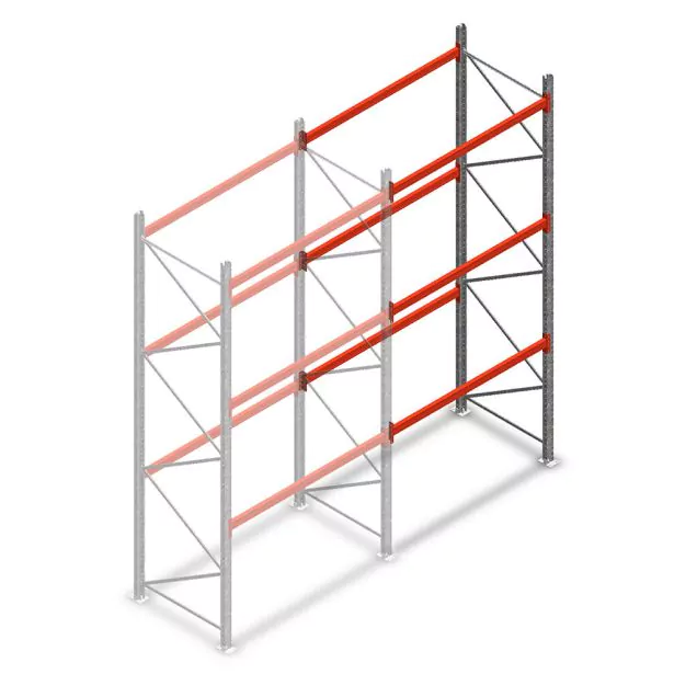 Palettenregal AR T2 3500x1850x1100mm (hxbxt) 3 Ebenen 2530kg/Ebene Anbauregal mit vormontierten Rahmen