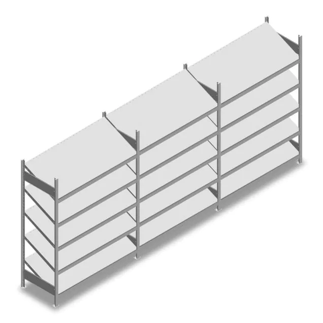 Vorteilsreihe Fachbodenregal mit schrägen Fachböden Heavy Duty 2000x3900x600mm (hxbxt) 5 Ebenen 150 kg