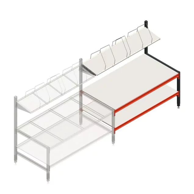 Verstellbarer, doppelstöckiger Verpackungstisch mit Aufbau 1950x1000x1600-1750 mm (lxtxh) Anbauregal