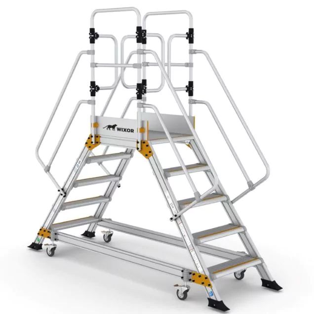 Plattformtreppe Wixor doppelt mit federbelasteten Rollen 5 Stufen