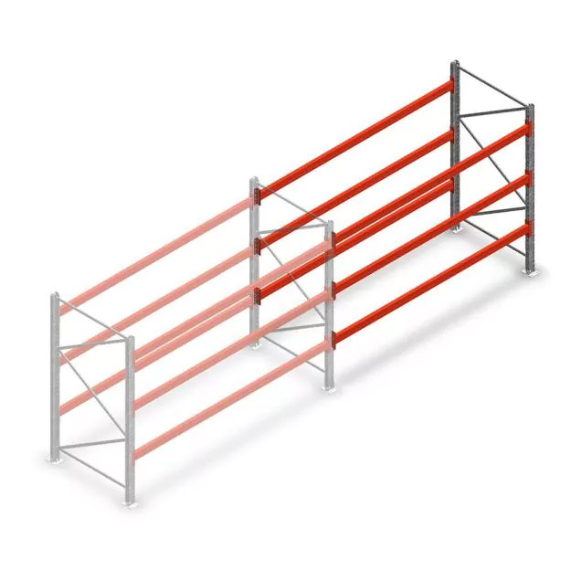 Palettenregal AR T2 2000x2700x1100mm (hxbxt) 3 Ebenen 2844kg/Ebene Anbauregal mit vormontierten Rahmen
